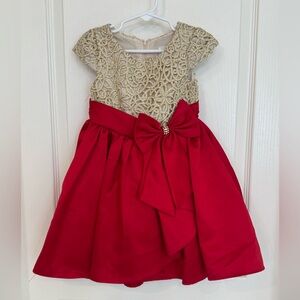 Elegant Red and Gold Kids Holiday Dress